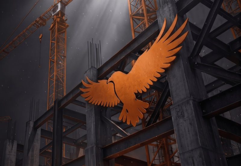 Steel construction site with tower cranes